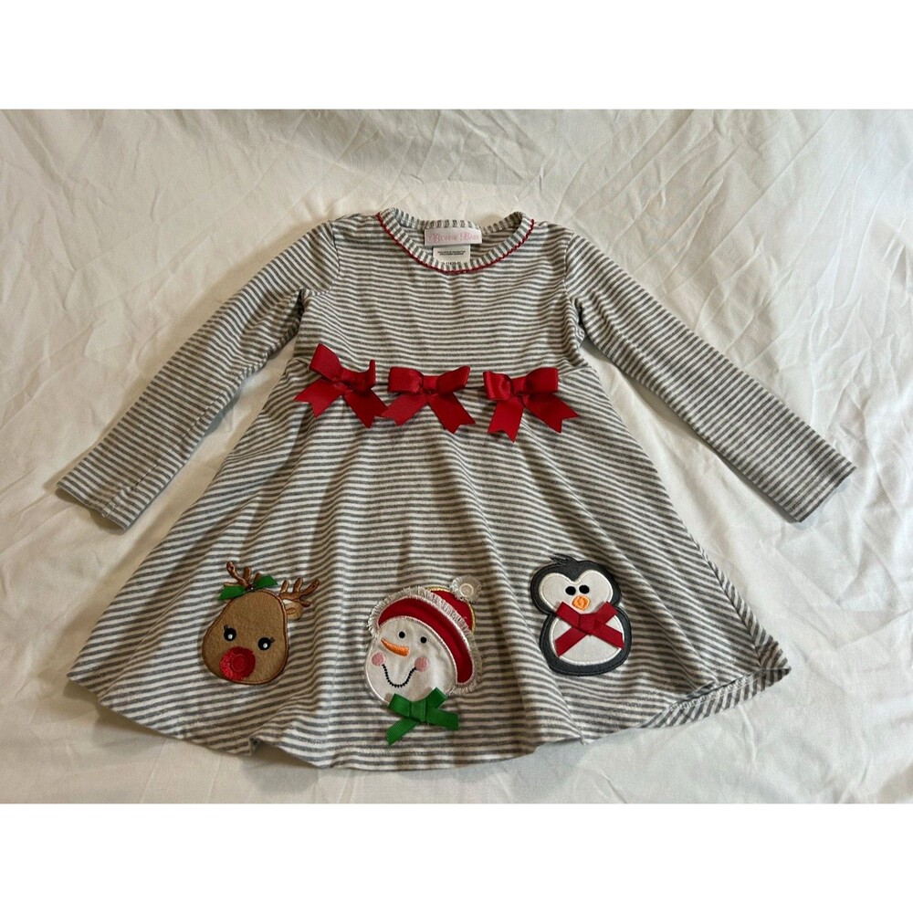 Bonnie Baby Girls 18-24M Red Bows & Holiday Characters Dress Long Sleeve